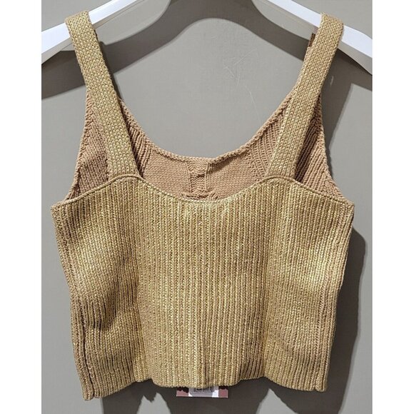 Kika Vargas Women's Size Medium Metallic Gold Cable Knit Sweater Style Tank Top - Picture 4 of 8
